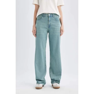 Straight Wide Yüksek Bel Uzun Jean Yıkamalı Pantolon D0848AX24SM