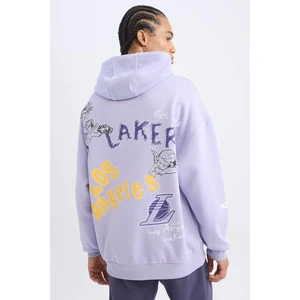 DeFactoFit NBA Los Angeles Lakers Oversize Geniş Kalıp Sırt Baskılı Kapüşonlu Sweatshirt Y0201AZ24AU