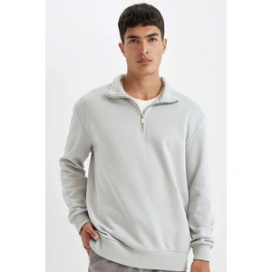 Comfort Regular Fit Rahat Kalıp Fermuarlı Dik Yaka Basic Düz Sweatshirt X7405AZ24AU