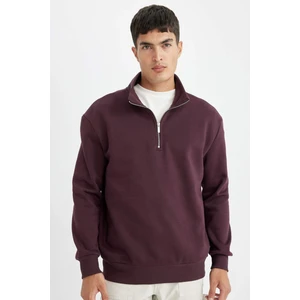 Comfort Regular Fit Rahat Kalıp Fermuarlı Dik Yaka Basic Düz Sweatshirt X7405AZ24AU