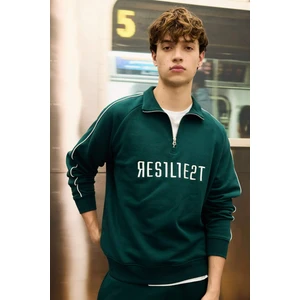 Boxy Fit Dik Yaka Fermuarlı Baskılı Sweatshirt D1782AX24WN