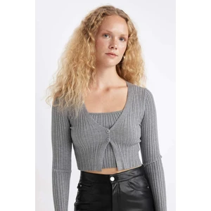 Regular Fit Crop Düğmeli V Yaka Triko Hırka A2076AX24AU