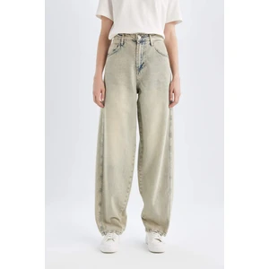 Baggy Fit Yüksek Bel Uzun Jean Yıkamalı Pantolon D0319AX24HS
