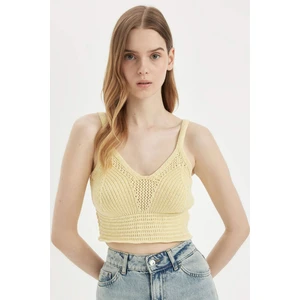 Slim Fit Dar Kesim V Yaka Askılı Örgü Kroşe Atlet A8433AX24SM