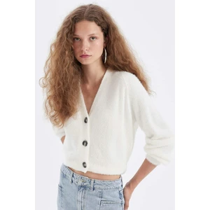 Oversize Geniş Kalıp V Yaka Basic Düz Düğmeli Triko Hırka D1428AX24WN