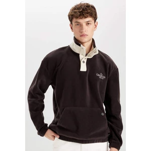Boxy Fit Çıtçıtlı Dik Yaka Nakışlı Polar Sweatshirt D2029AX24WN