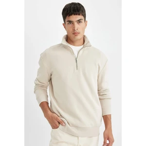 Comfort Regular Fit Rahat Kalıp Fermuarlı Dik Yaka Basic Düz Sweatshirt X7405AZ24AU