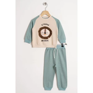 Aslan Figürlü Yazı Baskılı Mint Renk Erkek Çocuk Ikili Takım
