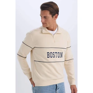 Relax Fit Dik Yaka Fermuarlı Baskılı Kalın Sweatshirt D2166AX24AU