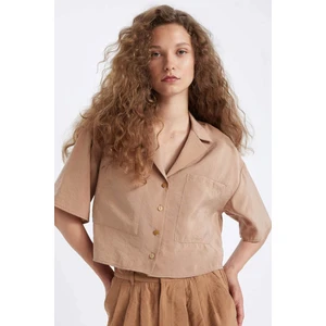 Oversize Geniş Kalıp Pijama Yaka Modal Kısa Kollu Gömlek X7255AZ24HS