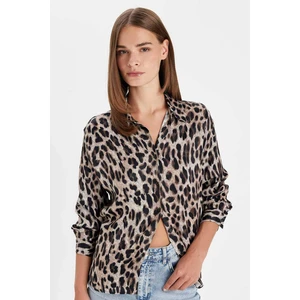 Regular Fit Leopar Desenli Poplin Uzun Kollu Gömlek D3148AX24AU