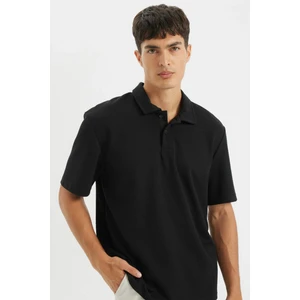 New Regular Fit Polo Yaka Basic Düz Kısa Kollu Siyah Tişört B4939AX24AU
