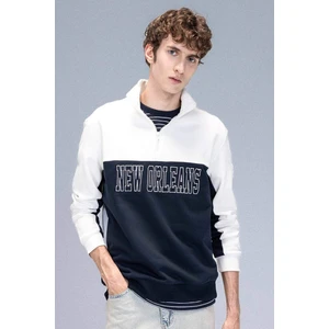 Relax Fit Dik Yaka Yarım Fermuarlı Baskılı Kalın Sweatshirt D2169AX24AU