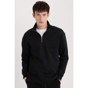 Comfort Regular Fit Rahat Kalıp Dik Yaka Fermuarlı Baskılı Sweatshirt B0254AX24AU