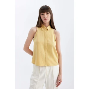 Regular Fit Gömlek Yaka Keten Karışımlı Kolsuz Bluz D2952AX24SM
