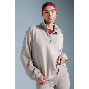 Oversize Geniş Kalıp Dik Yaka Fermuarlı Modal Sporcu Sweatshirt D0388AX24AU