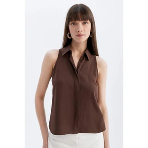 Regular Fit Gömlek Yaka Keten Karışımlı Kolsuz Bluz D2952AX24SM