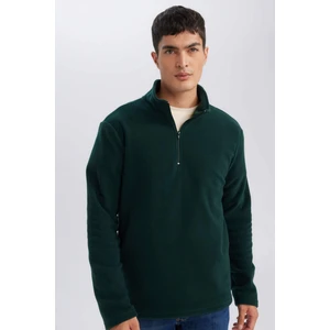 Yeşil Tüylenme Yapmayan Soğuk Geçirmez Regular Fit Dik Yaka Fermuarlı Polar Sweatshirt Y3996AZNS