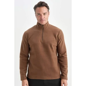 Kahverengi Tüylenme Yapmayan Soğuk Geçirmez Regular Fit Dik Yaka Fermuarlı Polar Sweatshirt Y3996AZNS