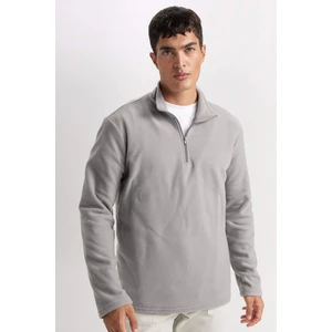 Gri Tüylenme Yapmayan Soğuk Geçirmez Regular Fit Dik Yaka Fermuarlı Polar Sweatshirt Y3996AZNS