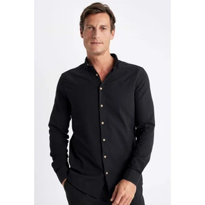 Modern Fit Polo Yaka Basic Düz Uzun Kollu Gömlek T6284AZ24SM