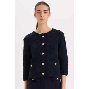 Regular Fit Bisiklet Yaka Dokulu Düğmeli Triko Hırka D3304AX24WN