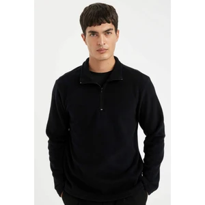 Siyah Tüylenme Yapmayan Soğuk Geçirmez Regular Fit Dik Yaka Fermuarlı Polar Sweatshirt Y3996AZNS