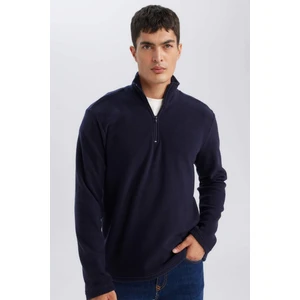 Lacivert Tüylenme Yapmayan Soğuk Geçirmez Regular Fit Dik Yaka Fermuarlı Polar Sweatshirt Y3996AZNS