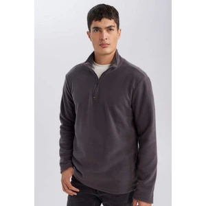 Antrasit Tüylenme Yapmayan Soğuk Geçirmez Regular Fit Dik Yaka Fermuarlı Polar Sweatshirt Y3996AZNS