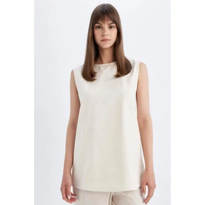 Regular Fit Bisiklet Yaka Basic Düz Keten Karışımlı Kolsuz Tunik D2953AX24HS