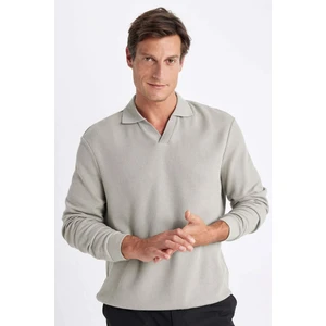 Açık Haki Regular Fit Polo Yaka Jakarlı Triko Sweatshirt A9785AX24AU