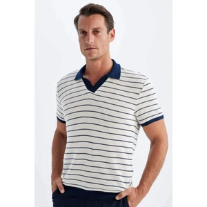 Regular Fit Polo Yaka Çizgili Triko Kısa Kollu Tişört C4150AX24SM