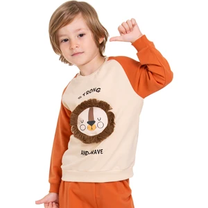 Aslan Figürlü Yazı Baskılı Kiremit Renk Erkek Çocuk Ikili Takım