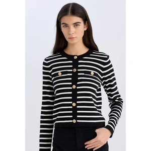 Regular Fit Bisiklet Yaka Çizgili Düğmeli Triko Hırka D3307AX24WN