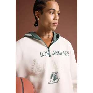 DeFactoFit NBA Los Angeles Lakers Boxy Fit Kapüşonlu Fermuarlı Kalın Sweatshirt A7227AX24WN