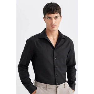 Slim Fit Dar Kesim Oxford Basic Düz Pamuk Karışımlı Uzun Kollu Siyah Gömlek R4340AZ24AU