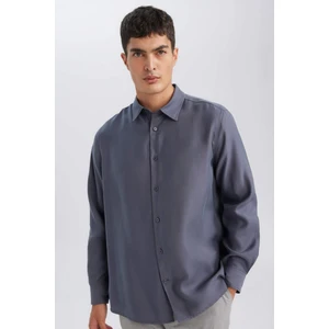 Relax Fit Polo Yaka Twill Modal Karışımlı Basic Düz Uzun Kollu Gömlek D3376AX24AU