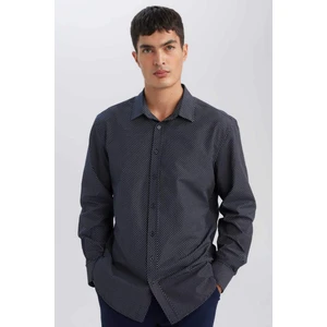 Modern Fit Poplin Desenli Pamuk Karışımlı Uzun Kollu Gömlek D3377AX24AU