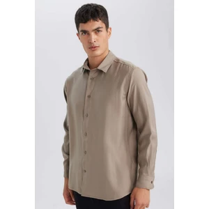 Relax Fit Polo Yaka Twill Modal Karışımlı Basic Düz Uzun Kollu Gömlek D3376AX24AU