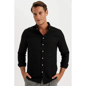 Slim Fit Dar Kesim Düğmeli  Dokulu Düz Pamuk Karışımlı Uzun Kollu Beyaz Gömlek