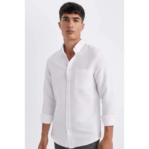Slim Fit Dar Kesim Düğmeli Dokulu Düz Pamuk Karışımlı Uzun Kollu Beyaz Gömlek T2066AZ24AU