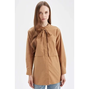 Relax Fit Fiyonk Yaka Poplin Uzun Kollu Gömlek Tunik D4152AX24AU