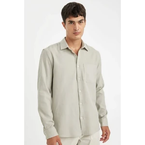 %100 Pamuk Regular Fit Waffle Basic Düz Uzun Kollu Gömlek D1058AX24AU