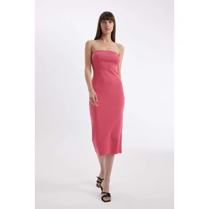 Bodycon Vücudu Saran Straplez Fitilli Kaşkorse Midi Abiye Elbise D4440AX24HS