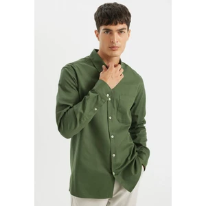 %100 Pamuk Regular Fit Düğmeli Basic Düz Gabardin Uzun Kollu Gömlek A5383AX24AU