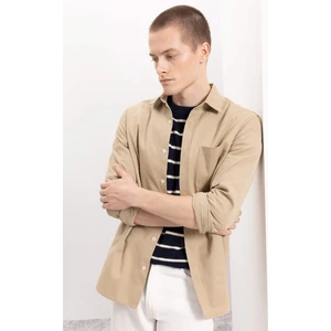 %100 Pamuk Regular Fit Düğmeli Basic Düz Gabardin Uzun Kollu Gömlek A5383AX24AU