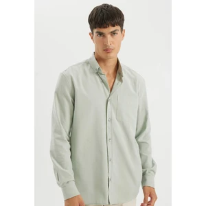 %100 Pamuk Regular Fit Polo Yaka Oxford Basic Düz Uzun Kollu Gömlek A8028AX24AU