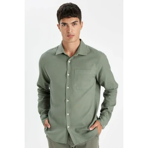 %100 Pamuk Regular Fit Waffle Basic Düz Uzun Kollu Gömlek D1058AX24AU