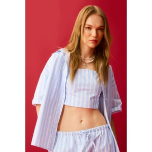 Coool Oversize Çizgili Poplin Kısa Kollu Gömlek D3835AX24HS