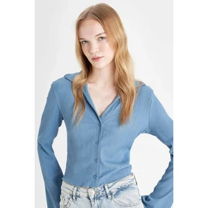 Coool Fitted Basic Düz Düğmeli Uzun Kollu Crop Gömlek	 A0012AX24AU
